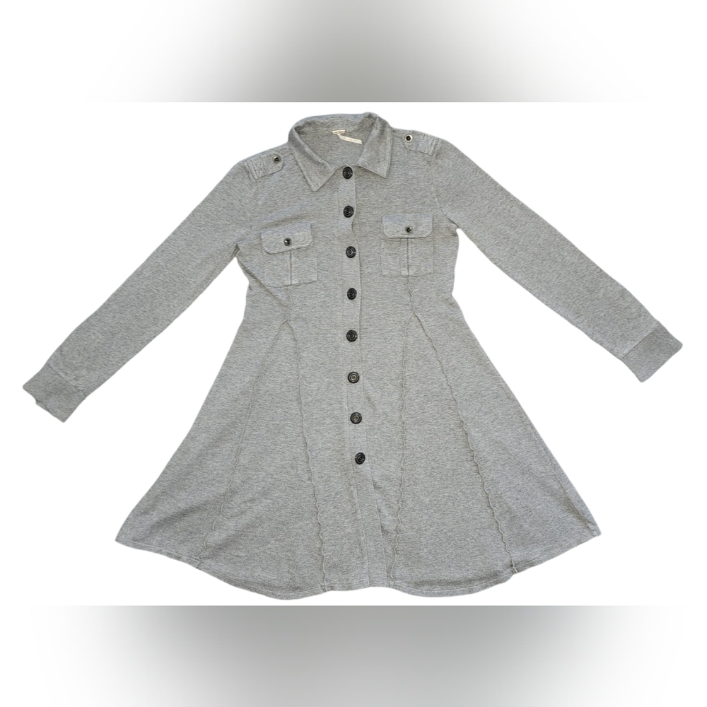 Free People Gray Military Button Front Fit & Flare Sweater Dress Jacket Sz S - Picture 7 of 16